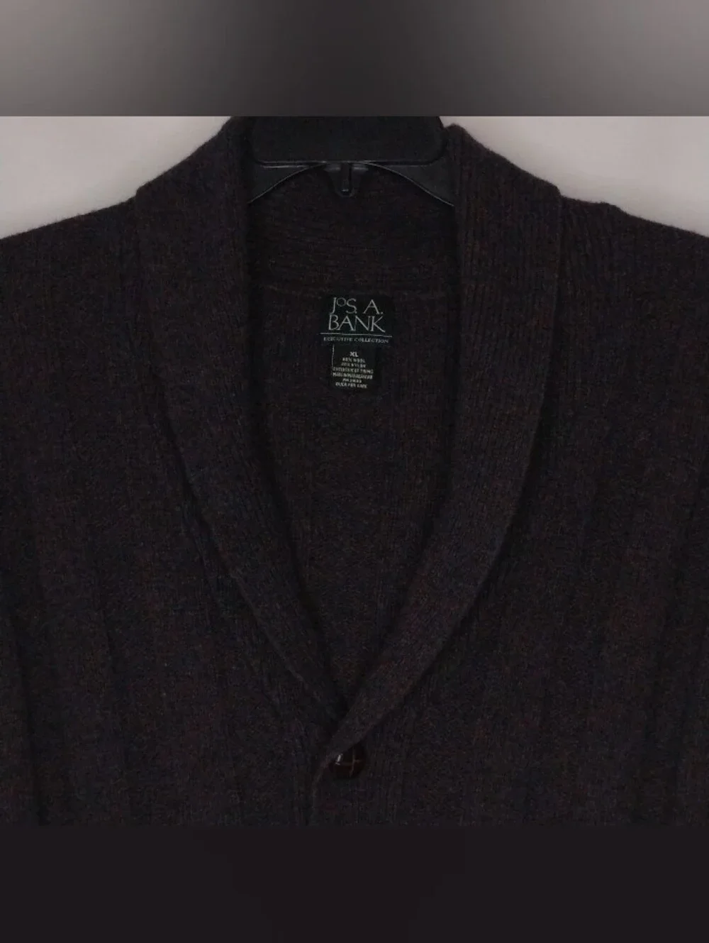 Men's Size XL Jos. A. Bank Dark Brown Wool Button Front V-Neck Cardigan Sweater
